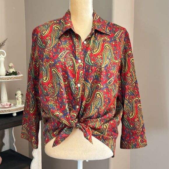 EUC Lauren Ralph Lauren PaisleyTop (size 1X) - Picture 2 of 9